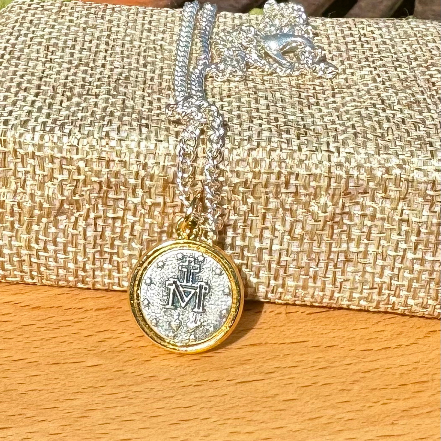Miraculous Medal Necklace. Minimalist, Two-Toned Dainty Religious Pendant Made in Italy. Keepsake gift for confirmation, baptism, prayer.