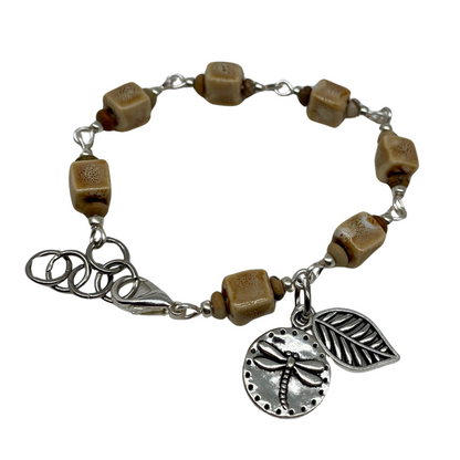 Golden Earth Bracelet: Citrine gemstone beads with Dragonfly and leaf charms