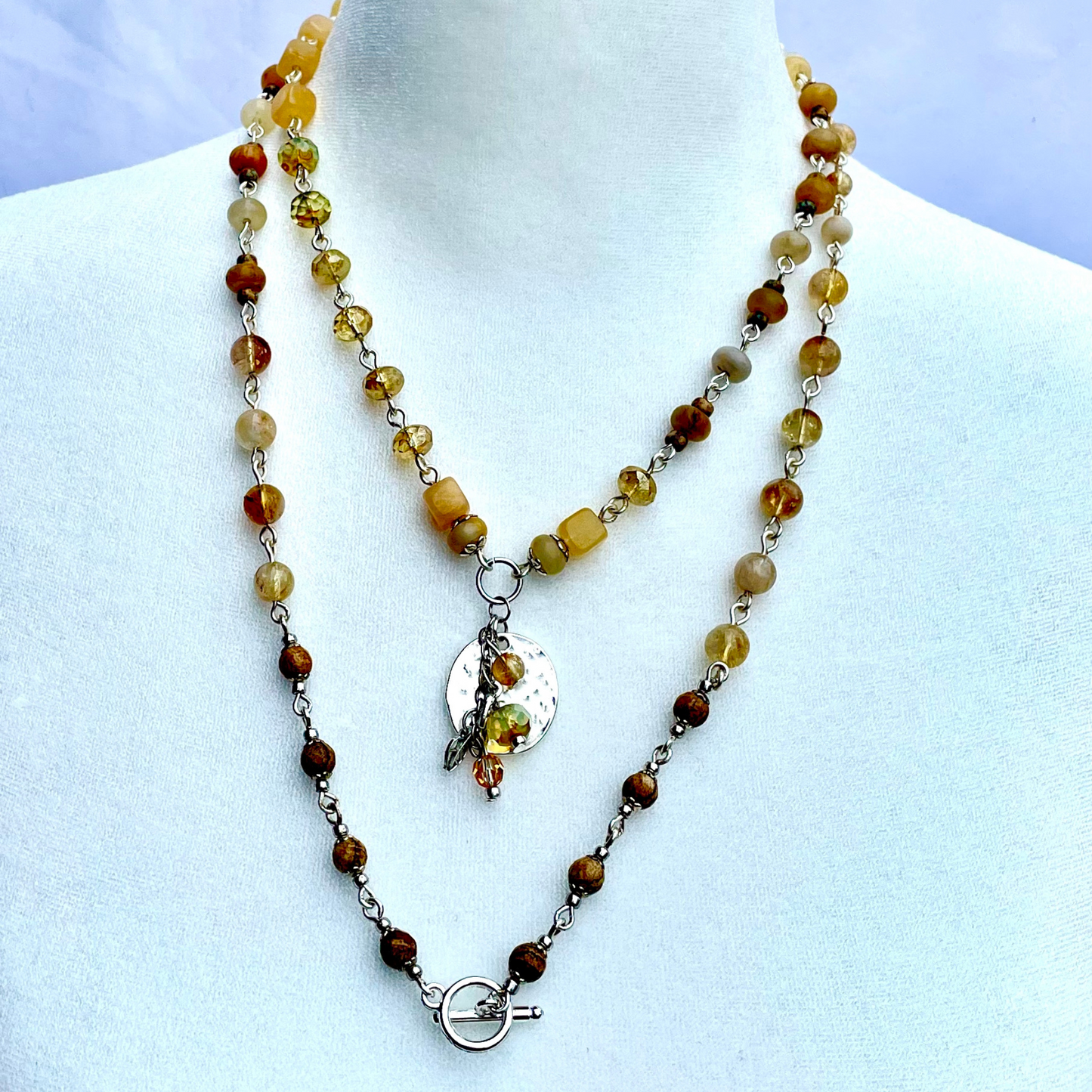 Golden Earth Necklace: Citrine, Picasso Glass, and Picture Jasper