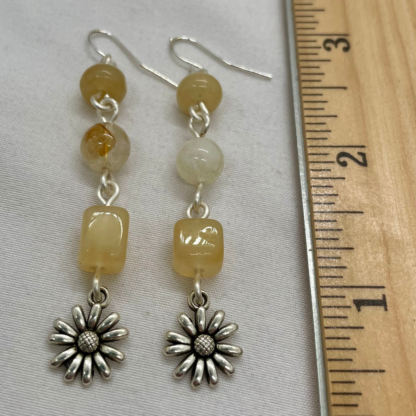 Honey Sunshine Earrings: Unique Citrine Gemstone Dangles with Flower Charm | summer gift | fun boho style | yellow for sunshine