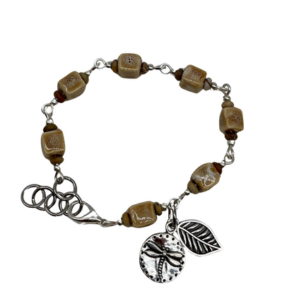 Golden Earth Bracelet: Citrine gemstone beads with Dragonfly and leaf charms