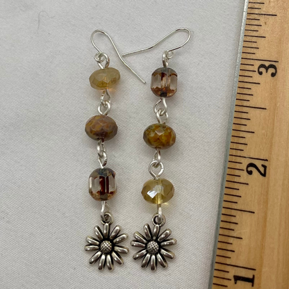 Sunshine Blooms: Boho Flower Charm Earrings | unmatched fun vibe | czech fire polished picasso beads | nature inspired | gift idea
