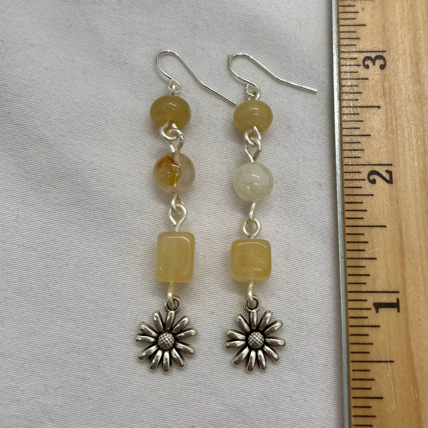 Honey Sunshine Earrings: Unique Citrine Gemstone Dangles with Flower Charm | summer gift | fun boho style | yellow for sunshine