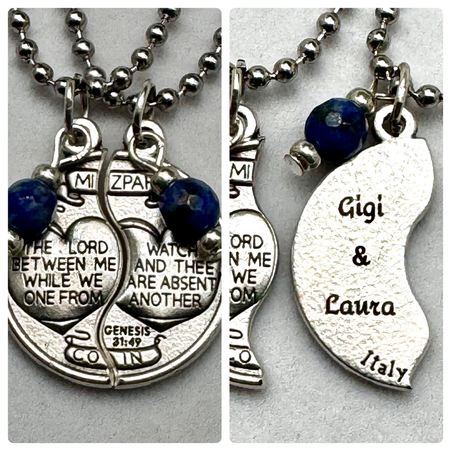 Custom Gift: Mizpah Blessing Necklace Set, Travel Gift, Couples long distance, best Friends gift,  Blessing,  watch between me and thee