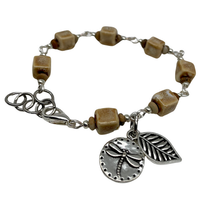 Golden Earth Bracelet: Citrine gemstone beads with Dragonfly and leaf charms