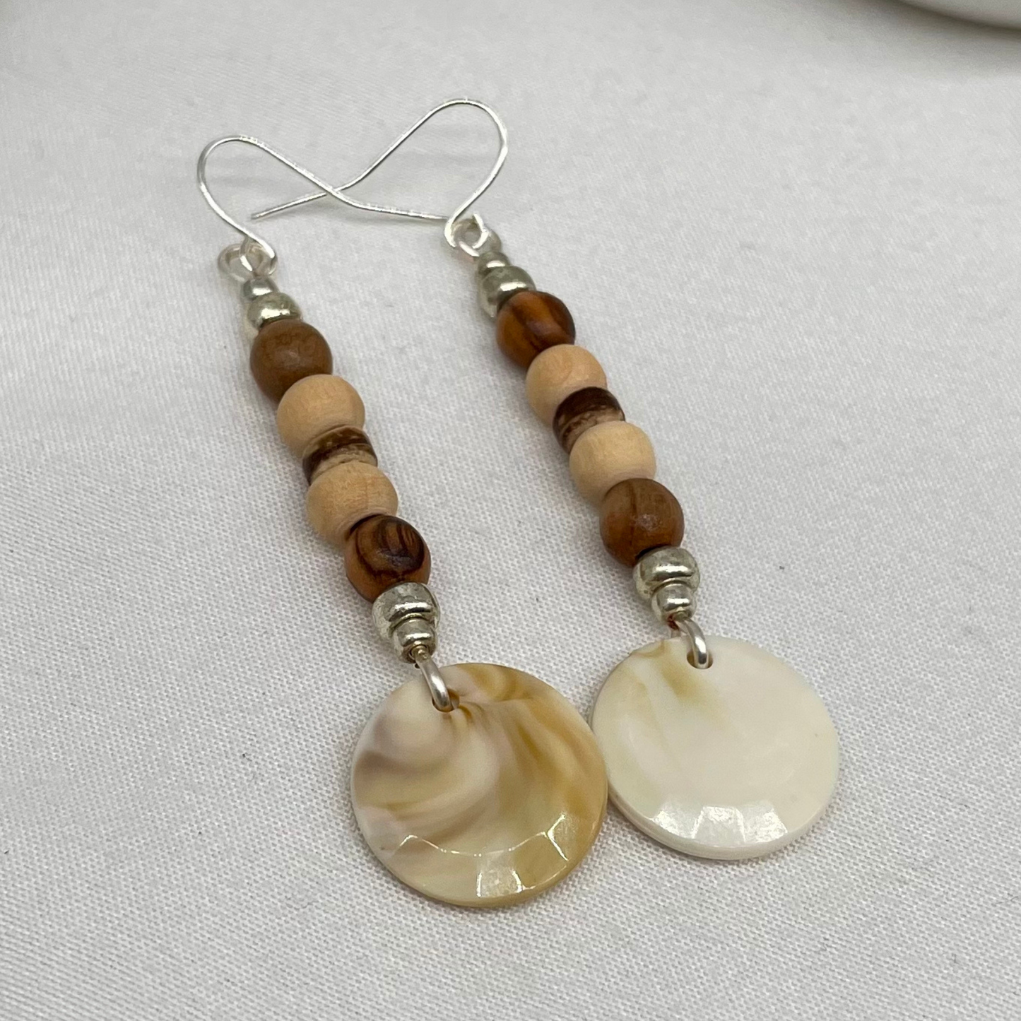 Earthly Serenity: Boho Wood Bead and Shell Dangle Earrings