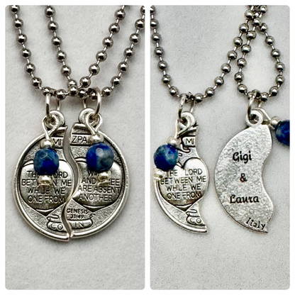 Custom Gift: Mizpah Blessing Necklace Set, Travel Gift, Couples long distance, best Friends gift,  Blessing,  watch between me and thee