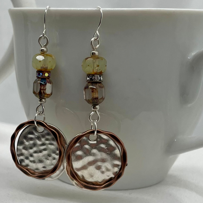 Sunlit Serenade: Boho Drop Earrings with sunny czech fire polished beads and mixed metal drops | crisp yellow and brown with touch of bling