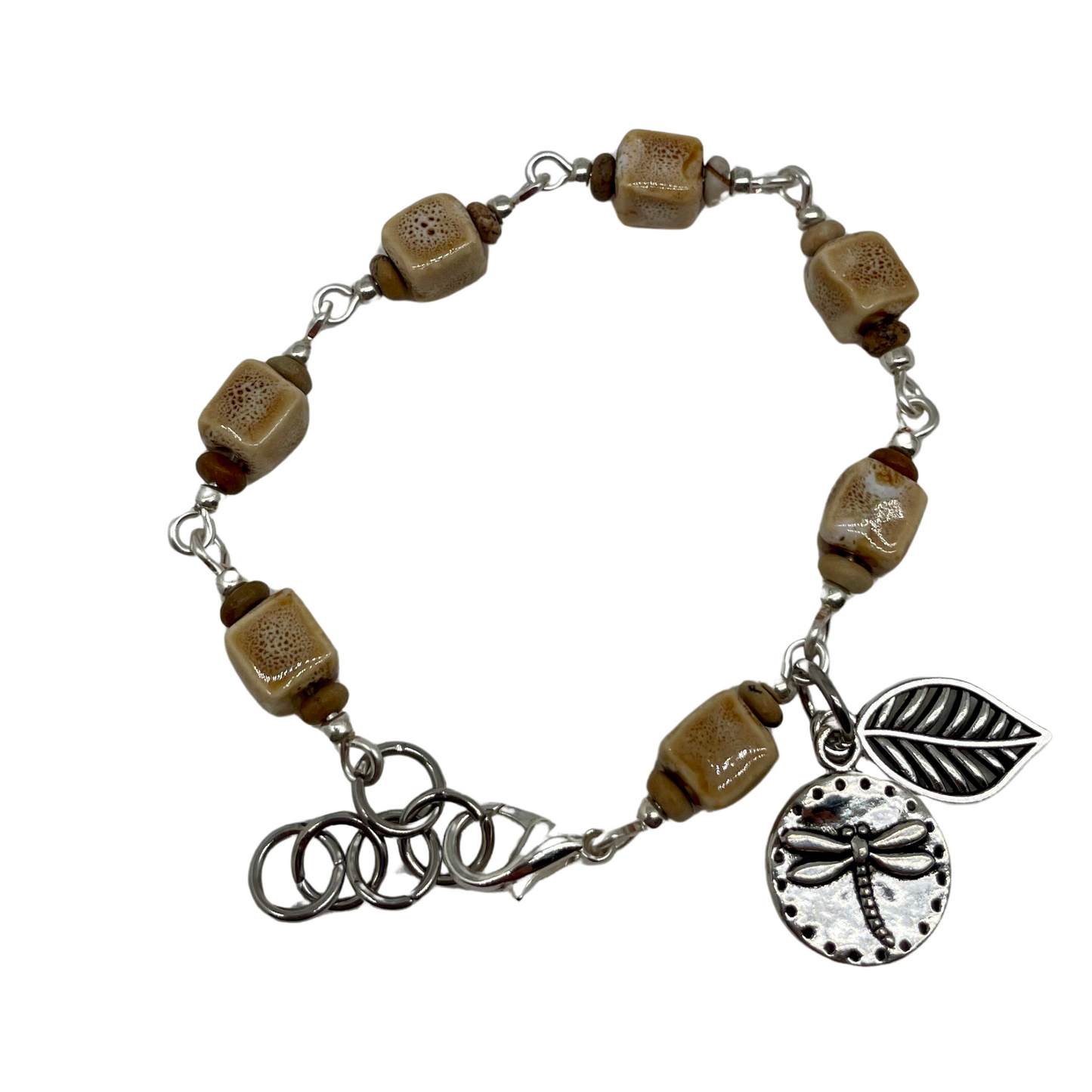 Golden Earth Bracelet: Citrine gemstone beads with Dragonfly and leaf charms