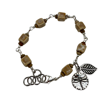 Golden Earth Bracelet: Citrine gemstone beads with Dragonfly and leaf charms