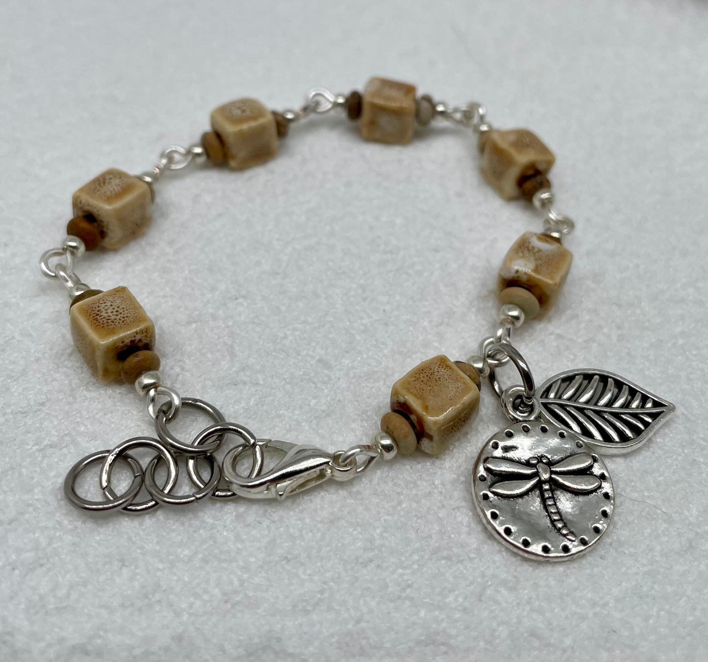 Golden Earth Bracelet: Citrine gemstone beads with Dragonfly and leaf charms