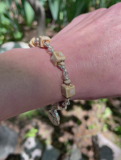 Golden Earth Bracelet: Citrine gemstone beads with Dragonfly and leaf charms